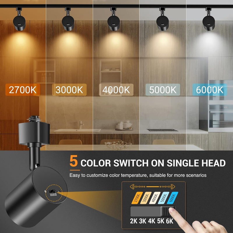 VANoopee رؤوس إضاءة LED بخمسة ألوان لنظام الإضاءة H نوع، رؤوس إضاءة قابلة للتعتيم، بقعة سقف مضيئة، 2000K-6000K، خالية من الوميض CRI90+، 24°، 10W، 800lm، أسود غير لامع، عبوة 6 قطع - Image 2
